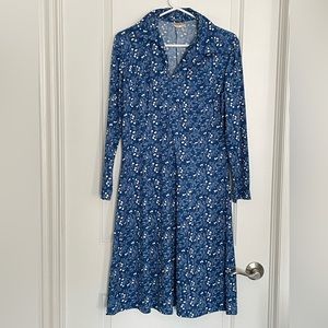 SECOND ROUND Vintage 1960’s Floral print Blue And white A line midi dress